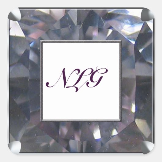 Monogram Paarse Edelsteen Vierkante Sticker (Voorkant)