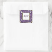 Monogram Paarse Edelsteen Vierkante Sticker (Tas)