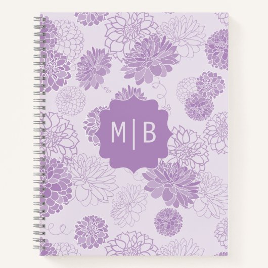Monogram Paarse Elegante Bloemen Notitieboek (Voorkant)