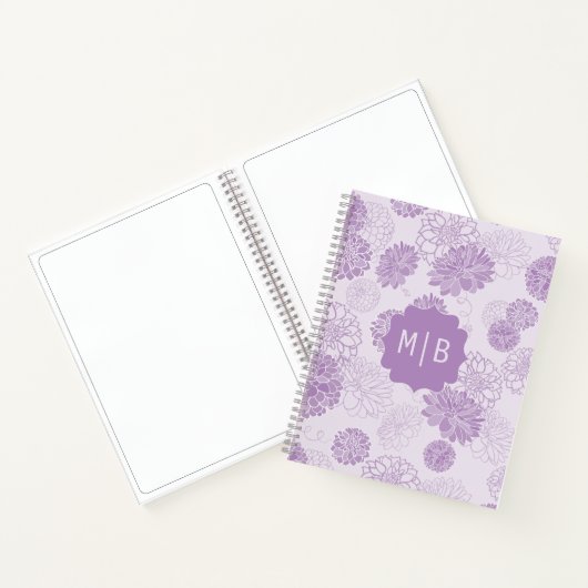 Monogram Paarse Elegante Bloemen Notitieboek (Binnen)