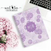 Monogram Paarse Elegante Bloemen Notitieboek