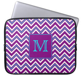 Monogram Paarse en Aqua Chevron-laptophoes Laptop Sleeve