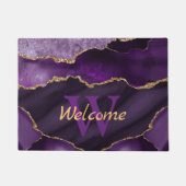 Monogram Paarse en Faux Gold Glitter Marble Agate Deurmat (Voorkant)