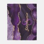 Monogram Paarse en Faux Gold Glitter Marble Agate Fleece Deken (Voorkant)