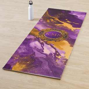 Monogram Paarse en gouden marmeren look yogamat