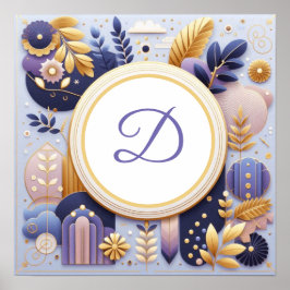 Monogram Paarse en gouden muurkunst Poster