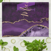 Monogram Paarse en goudkleurige gaffelkaart Theedoek (Gevouwen)