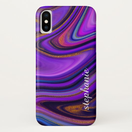 Monogram Paarse en goudmarmer Case-Mate iPhone Case (Achterkant)