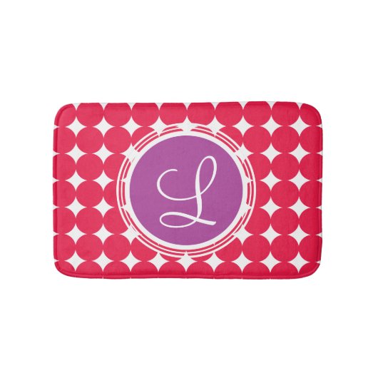 Monogram Paarse en Rode Polka Dot Badmat (Voorkant)