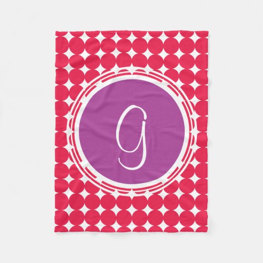 Monogram Paarse en Rode Polka Dot Fleece Deken (Voorkant)