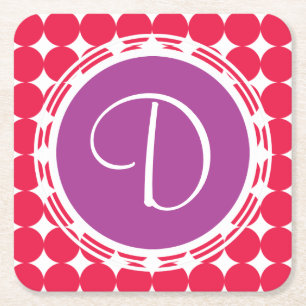 Monogram Paarse en Rode Polka Dot Kartonnen Onderzetters