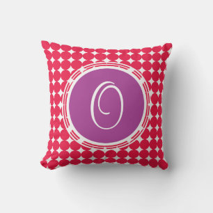 Monogram Paarse en Rode Polka Dot Kussen