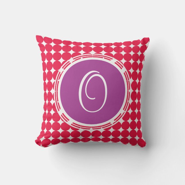 Monogram Paarse en Rode Polka Dot Kussen (Voorkant)