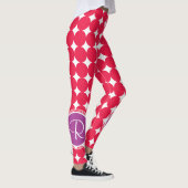 Monogram Paarse en Rode Polka Dot Leggings (Rechts)