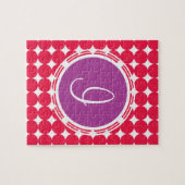 Monogram Paarse en Rode Polka Dot Legpuzzel (Horizontaal)