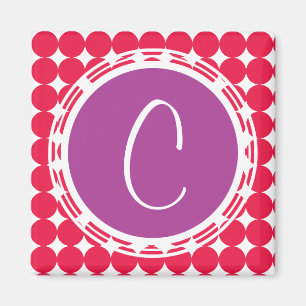 Monogram Paarse en Rode Polka Dot Magneet