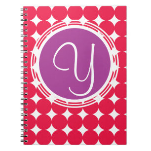 Monogram Paarse en Rode Polka Dot Notitieboek