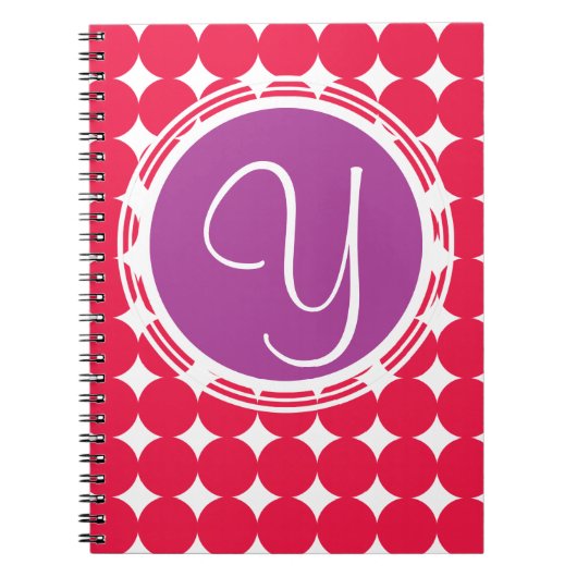 Monogram Paarse en Rode Polka Dot Notitieboek (Voorkant)