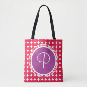 Monogram Paarse en Rode Polka Dot Tote Bag