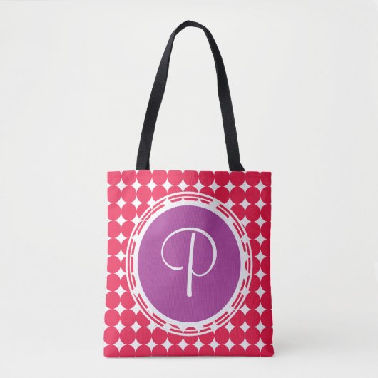 Monogram Paarse en Rode Polka Dot Tote Bag (Voorkant)