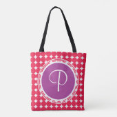 Monogram Paarse en Rode Polka Dot Tote Bag (Achterkant)