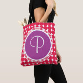 Monogram Paarse en Rode Polka Dot Tote Bag (Dichtbij)