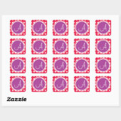Monogram Paarse en Rode Polka Dot Vierkante Sticker (Vel)