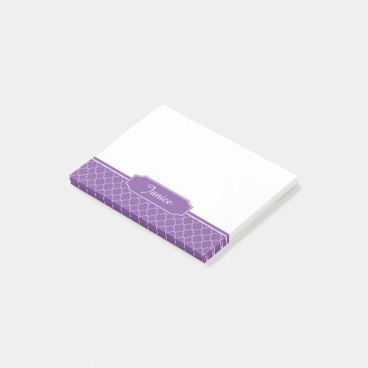 Monogram Paarse en witte Quatrefoil Post-it® Notes (Schuin)