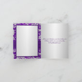 Monogram Paarse en Zilveren Damask Dank u Kaart (Binnen)