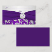 Monogram Paarse en zilveren Damast Place Cards Plaatskaartje (Voorkant / Achterkant)