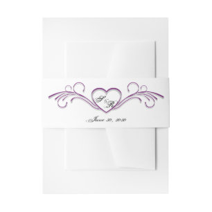 Monogram Paarse en Zilverhartscroller Uitnodigingen Wikkel