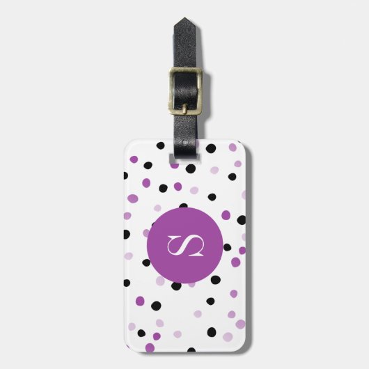 Monogram Paarse en zwarte Stippen Bagagelabel (Voorkant verticaal)