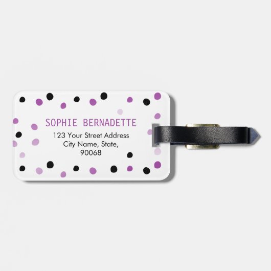 Monogram Paarse en zwarte Stippen Bagagelabel (Achterkant horizontaal)