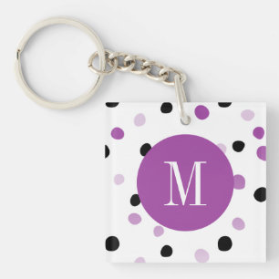 Monogram Paarse en zwarte Stippen Sleutelhanger