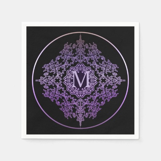 Monogram Paarse Filigree Motief Servetten (Voorkant)
