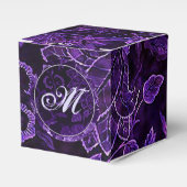 Monogram Paarse  Floral Cube Favor Box Bedankdoosjes (Voorkant Zijde)