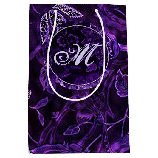 Monogram Paarse  Floral GIft Bag Medium Cadeauzakje (Voorkant)
