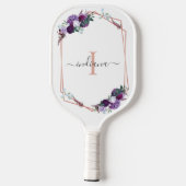 Monogram Paarse Floral Roos Gold Geometrische naam Pickleball Paddle (Achterkant)