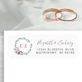 Monogram Paarse Floral Wreath Retouradres Etiket