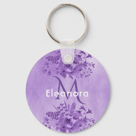 monogram Paarse floralen naam Sleutelhanger