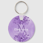 monogram Paarse floralen naam  Sleutelhanger (Achterkant)