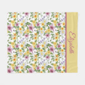 Monogram Paarse Geel Groene Floral Fleece Deken (Voorkant (Horizontaal))