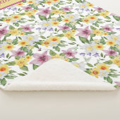 Monogram Paarse Geel Groene Floral Sherpa Deken (3/4)