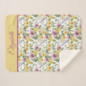 Monogram Paarse Geel Groene Floral Sherpa Deken (Voorkant (horizontaal))