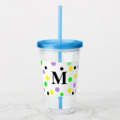 Monogram Paarse Geel Groene Polka Dots Acryl Drinkbeker (Voorkant)