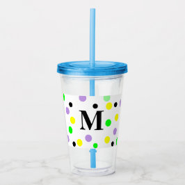 Monogram Paarse Geel Groene Polka Dots Acryl Drinkbeker