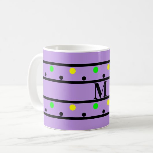 Monogram Paarse Geel Groene Polka Dots Koffiemok (Voorkant links)