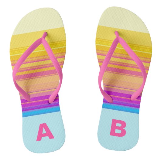 Monogram Paarse Gele Blauwe Stripes Teenslippers (Voetbed)