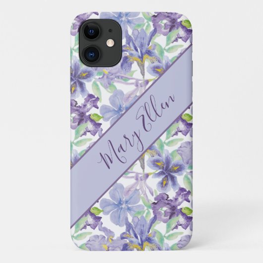 Monogram Paarse Gele Iris Bloem Waterverf Case-Mate iPhone Case (Achterkant)