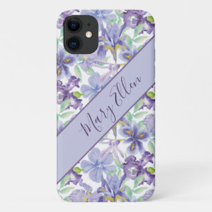 Monogram Paarse Gele Iris Floral Waterverf Case-Mate iPhone Case